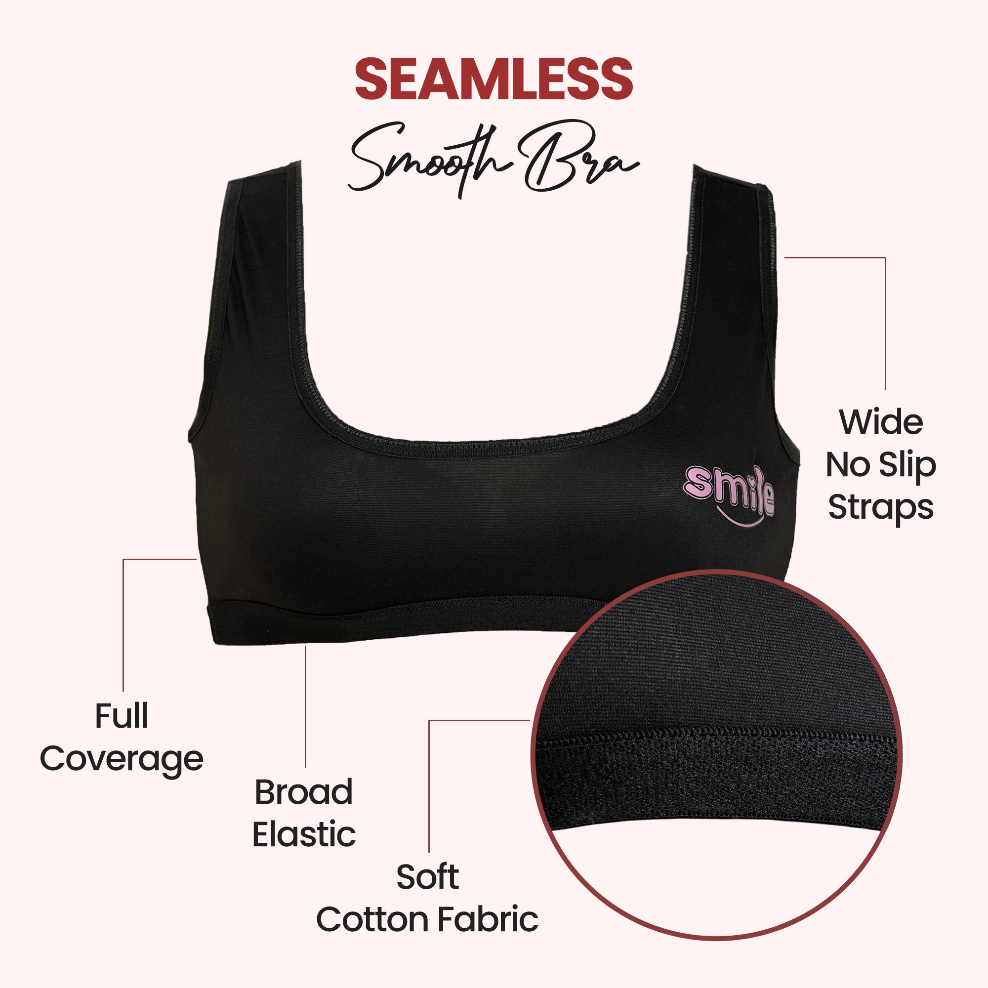 Seamless Smooth Bra - Soft Cotton, Full Coverage, and No-Slip Straps