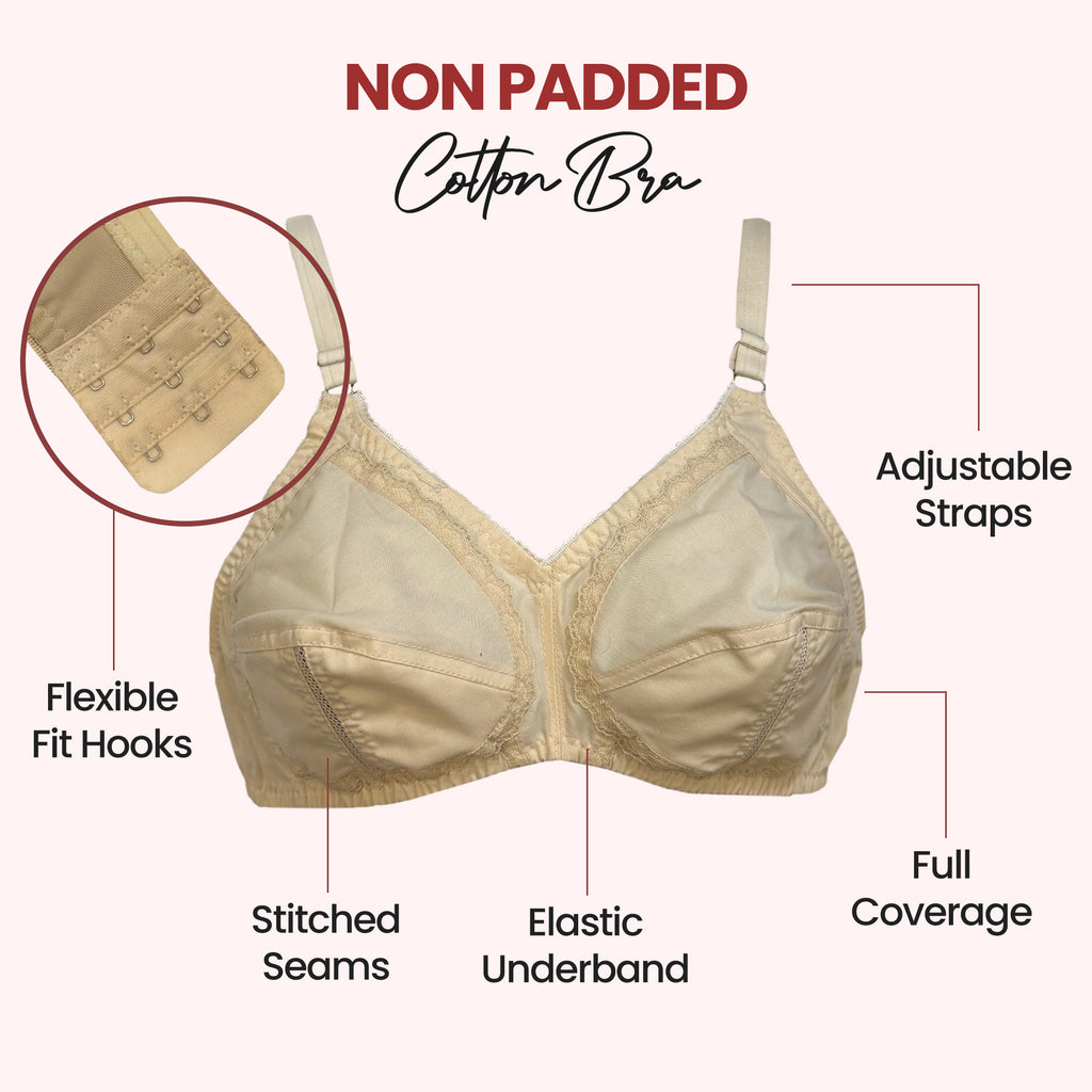 Non-Padded Cotton Bra - Adjustable & Full Coverage Bra for Everyday Comfort
